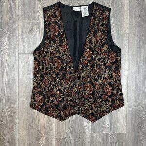 White Stag Black & Red Floral Tapestry Vest Small